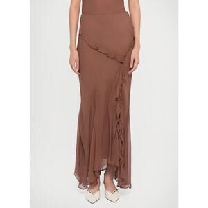 STAUD Diana Flowy Asymmetrical Ruffle Viscose Maxi Skirt 0 NEW High Low Pleated